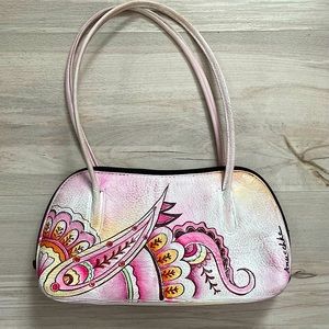 Anuschka Small Leather Handbag 
“Pink Whimsy”